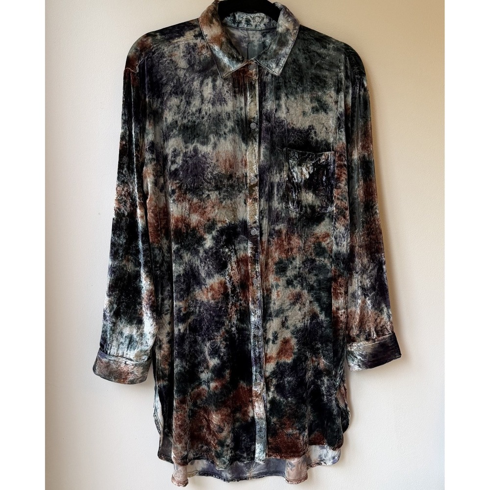 Kyla Seo Tie-Dye Velvet Burn Out Shirt Dress Large Multicolor Whimsigoth